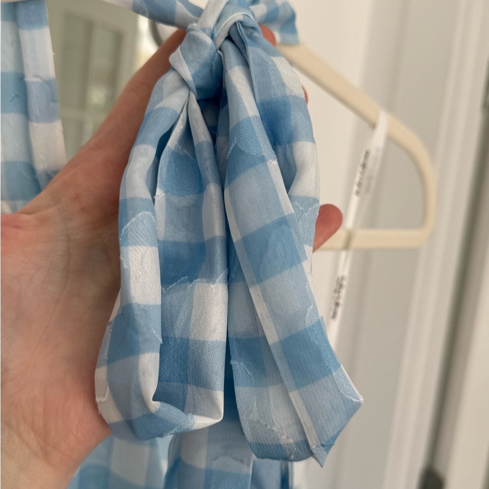 NWT For Love and Lemons Claudette Gingham Midi Dress in Light Blue + White - Picture 9 of 15